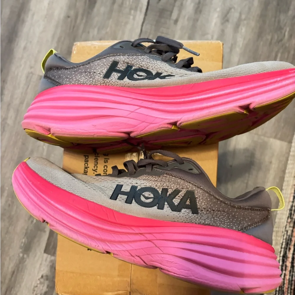 Hoka Women's Bondi 8 Gray And Pink Women's Size 10B. No insoles - Picture 2 of 7